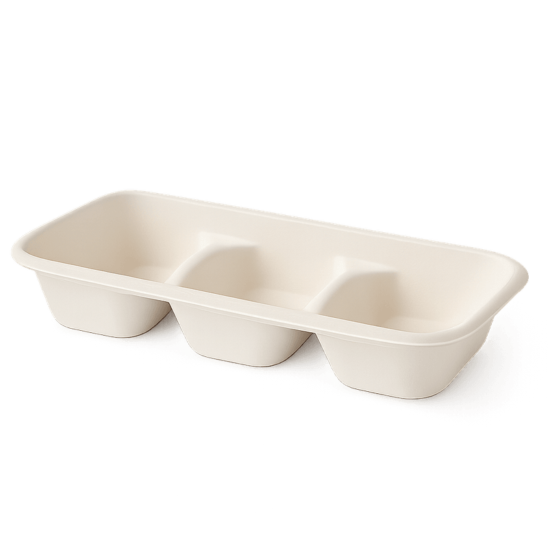 Sugarcane Takeaway Container – 3 Compartment Tray (Carton of 400)
