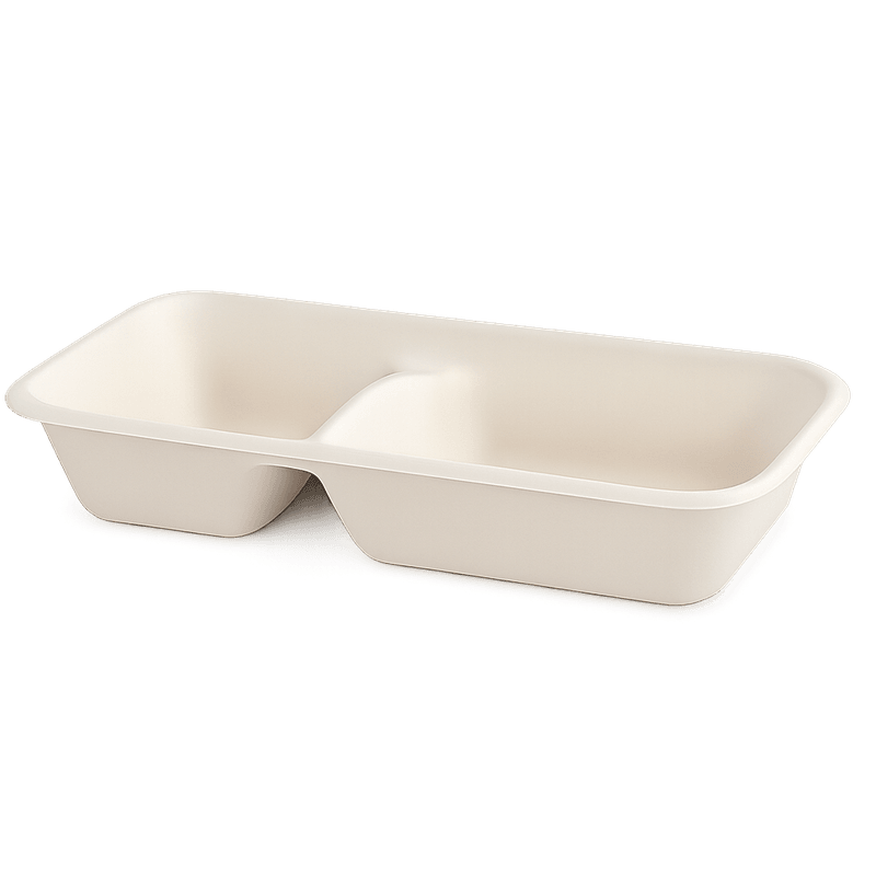 Sugarcane Takeaway Container – 2 Compartment Tray (Carton of 400)