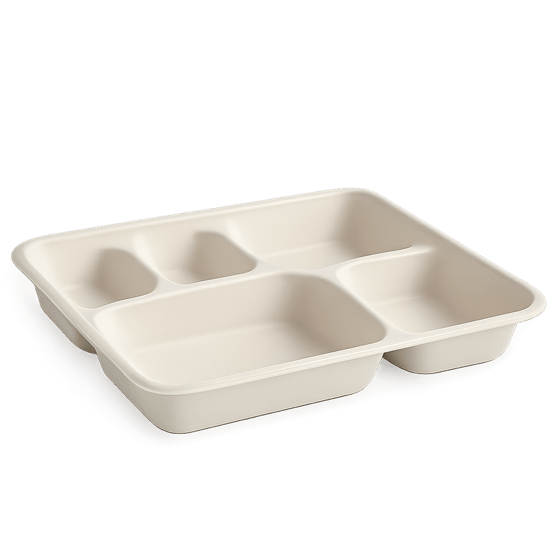 Sugarcane Takeaway Container – 5 Deep Compartments Tray (Carton of 400)
